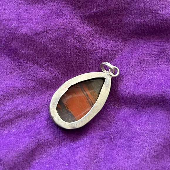 VTG TIBETAN SILVER MAHOGANY OBSIDIAN PENDANT - Picture 2 of 2